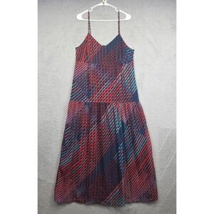 Paris Sunday Maxi Dress Womens XL Red Blue A Line Striped Tiered Vacation Summer